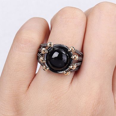 Stella Grace Men's 18k Gold Over Silver Black Agate Split-Shank Ring