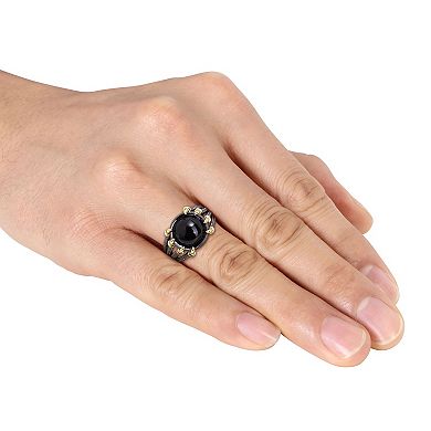 Stella Grace Men's 18k Gold Over Silver Black Agate Split-Shank Ring