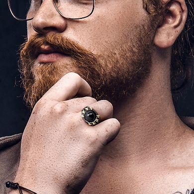 Stella Grace Men's 18k Gold Over Silver Black Agate Split-Shank Ring