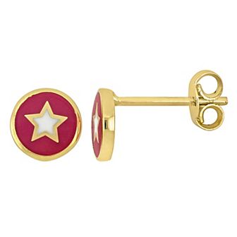 Stella Grace 14k Gold Pink & White Enamel Star Medallion Stud Earrings