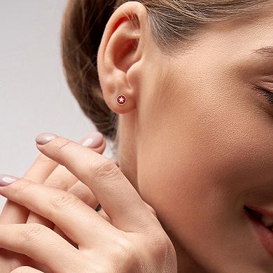 Stella Grace 14k Gold Pink & White Enamel Star Medallion Stud Earrings