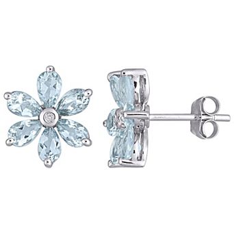 Stella Grace 14k White Gold Aqumarine & Diamond Accent Floral Stud Earrings