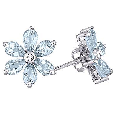 Stella Grace 14k White Gold Aqumarine & Diamond Accent Floral Stud Earrings