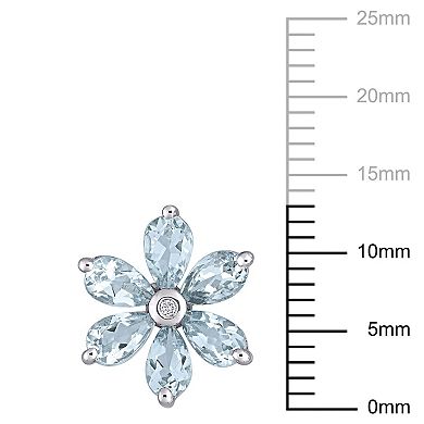 Stella Grace 14k White Gold Aqumarine & Diamond Accent Floral Stud Earrings