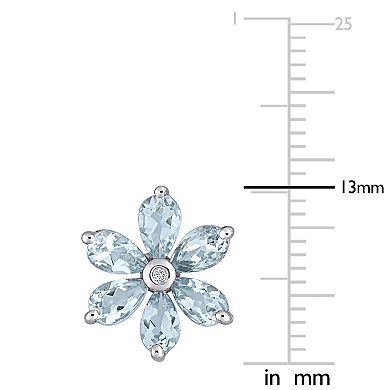 Stella Grace 14k White Gold Aqumarine & Diamond Accent Floral Stud Earrings
