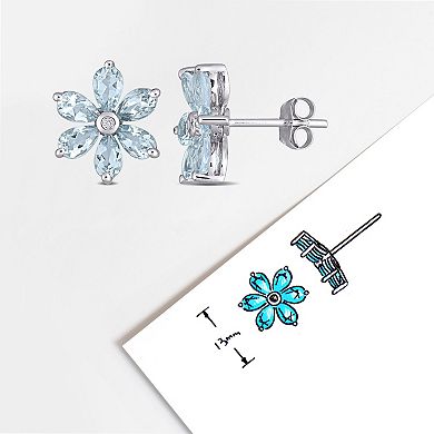 Stella Grace 14k White Gold Aqumarine & Diamond Accent Floral Stud Earrings