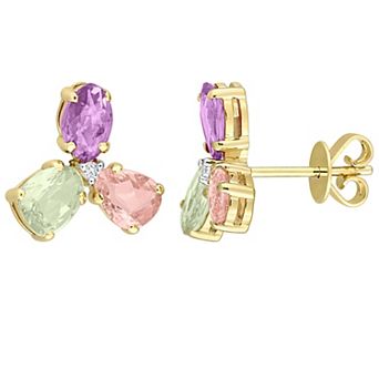 Stella Grace 14k Gold Multi-Color Sapphire & Diamond Accent 3-Stone Stud Earrings