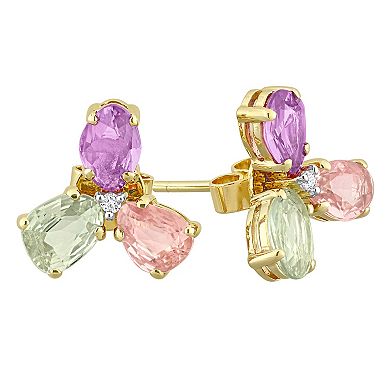 Stella Grace 14k Gold Multi-Color Sapphire & Diamond Accent 3-Stone Stud Earrings