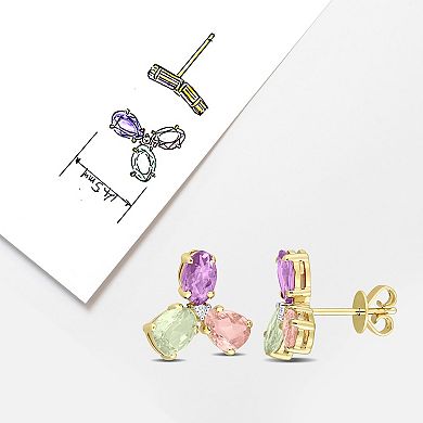 Stella Grace 14k Gold Multi-Color Sapphire & Diamond Accent 3-Stone Stud Earrings