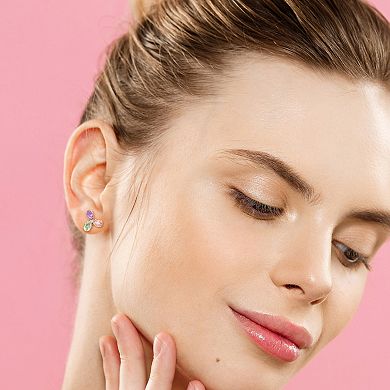 Stella Grace 14k Gold Multi-Color Sapphire & Diamond Accent 3-Stone Stud Earrings