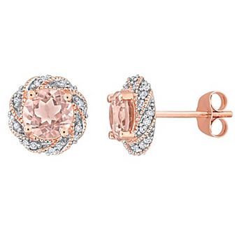 Stella Grace 14k Rose Gold Morganite & 1/5 Carat T.W Diamond Swirl Stud Earrings