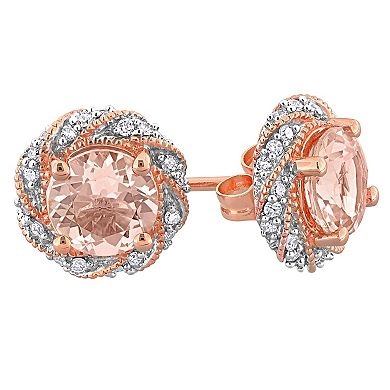 Stella Grace 14k Rose Gold Morganite & 1/5 Carat T.W Diamond Swirl Stud Earrings
