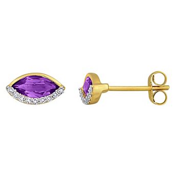 Stella Grace 14k Gold Amethyst & 1/10 Carat T.W Diamond Marquise Stud Earrings