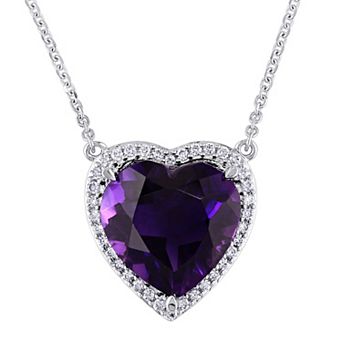 Stella Grace 14k White Gold Amethyst & 1/5 Carat T.W. Diamond Heart Halo Pendant Necklace