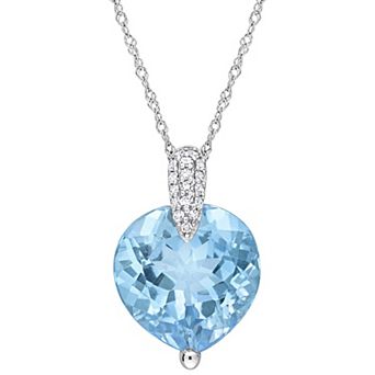 Stella Grace 14k White Gold Sky Blue Topaz & 1/10 Carat T.W Diamond Heart Drop Pendant Necklace