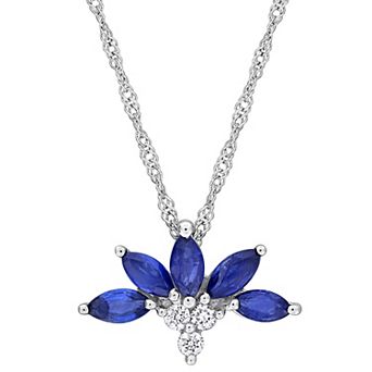 Stella Grace 14k White Gold Sapphire & Diamond Accent Delicate Floral Pendant Necklace