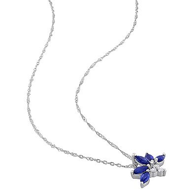 Stella Grace 14k White Gold Sapphire & Diamond Accent Delicate Floral Pendant Necklace