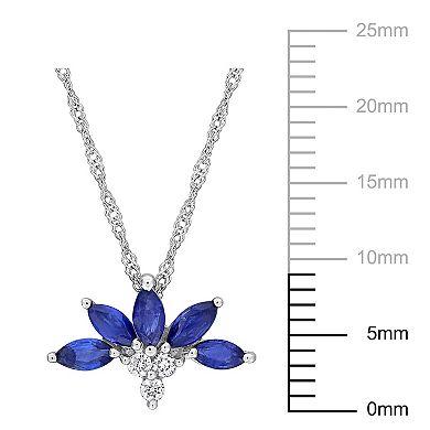 Stella Grace 14k White Gold Sapphire & Diamond Accent Delicate Floral Pendant Necklace