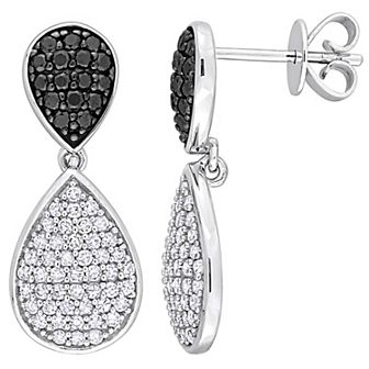 Stella Grace 10K White Gold 3/4 Carat T.W Black & White Diamond Double Teardrop Drop Earrings
