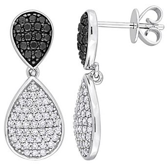 Stella Grace 10K White Gold 3/4 Carat T.W Black & White Diamond Double Teardrop Drop Earrings