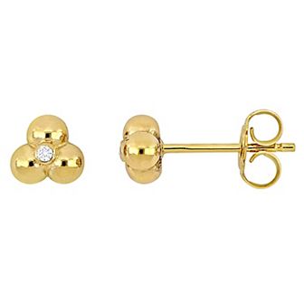 Stella Grace 14k Gold Diamond Accent 3-Bead Stud Earrings