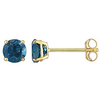 Stella Grace 14k Gold London Blue Topaz Solitaire Stud Earrings