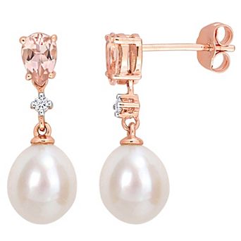 Stella Grace 14k Rose Gold Freshwater Cultured Pearl, Morganite & Diamond Accent Drop Stud Earrings