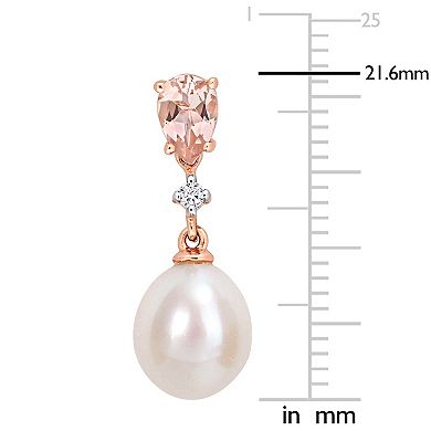 Stella Grace 14k Rose Gold Freshwater Cultured Pearl, Morganite & Diamond Accent Drop Stud Earrings