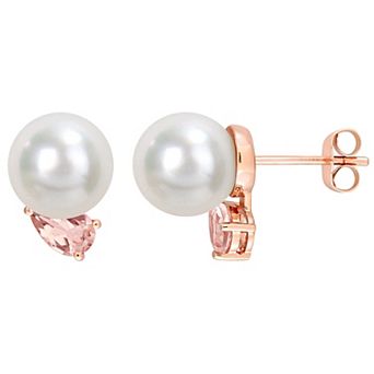Stella Grace 14k Rose Gold South Sea Cultured Pearl & Morganite Stud Earrings