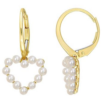 Stella Grace 14k Gold Simulated Pearl Heart Leverback Earrings