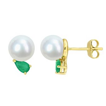 Stella Grace 14k Gold Freshwater Cultured Pearl & Emerald Stud Earrings