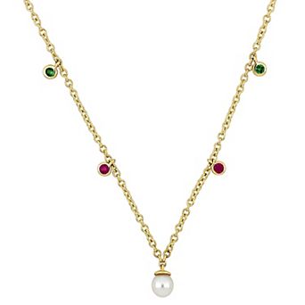 Stella Grace 10k Gold Freshwater Cultured Pearl & Multi-Gem Station Necklace
