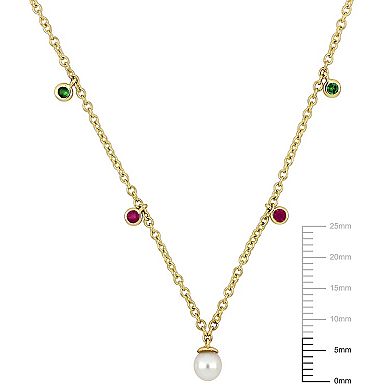 Stella Grace 10k Gold Freshwater Cultured Pearl & Multi-Gem Station Necklace