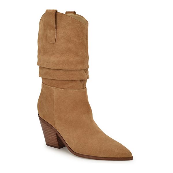 Nine West Kadon Women's Pointy Toe Block Heel Dress Booties - Cognac Suede (11)