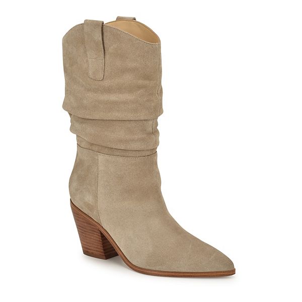 Nine West Kadon Women's Pointy Toe Block Heel Dress Booties - Taupe Suede (7)