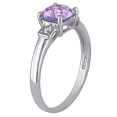 Stella Grace Sterling Silver Cushion-Cut Amethyst & Diamond Accent 3-Stone Ring