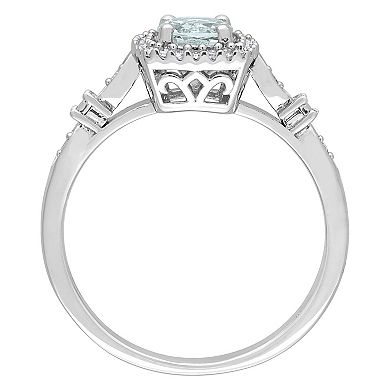 Stella Grace Sterling Silver Aquamarine & 1/10 Carat T.W. Diamond Square Halo Ring