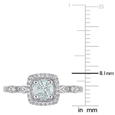 Stella Grace Sterling Silver Aquamarine & 1/10 Carat T.W. Diamond Square Halo Ring
