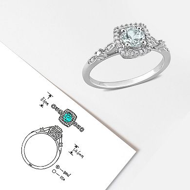 Stella Grace Sterling Silver Aquamarine & 1/10 Carat T.W. Diamond Square Halo Ring
