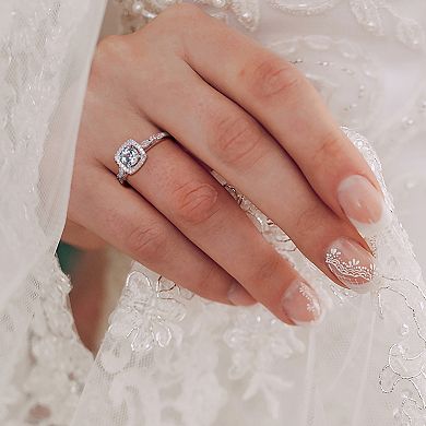 Stella Grace Sterling Silver Aquamarine & 1/10 Carat T.W. Diamond Square Halo Ring