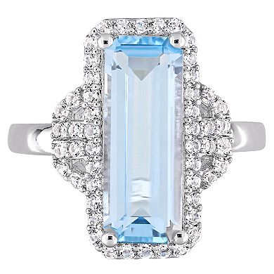 Stella Grace Sterling Silver Octagon-Shape Sky Blue Topaz & White Topaz Halo Ring