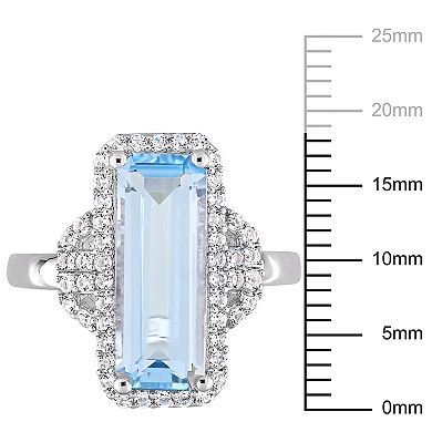 Stella Grace Sterling Silver Octagon-Shape Sky Blue Topaz & White Topaz Halo Ring
