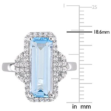 Stella Grace Sterling Silver Octagon-Shape Sky Blue Topaz & White Topaz Halo Ring