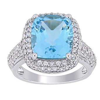 Stella Grace Sterling Silver Sky Blue Topaz & Lab-Created White Sapphire Double Halo Ring