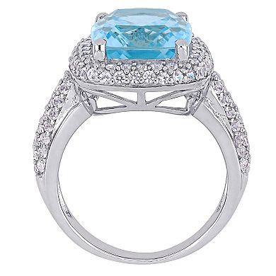 Stella Grace Sterling Silver Sky Blue Topaz & Lab-Created White Sapphire Double Halo Ring