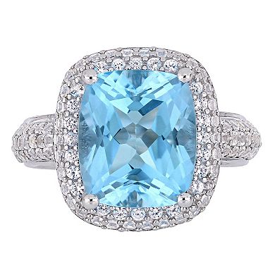 Stella Grace Sterling Silver Sky Blue Topaz & Lab-Created White Sapphire Double Halo Ring