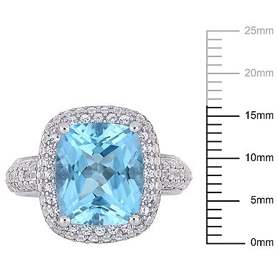 Stella Grace Sterling Silver Sky Blue Topaz & Lab-Created White Sapphire Double Halo Ring