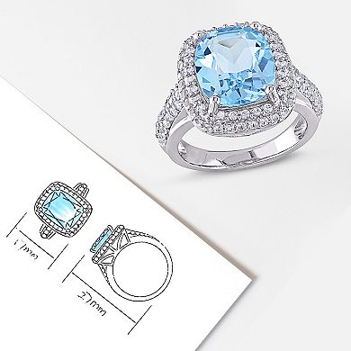 Stella Grace Sterling Silver Sky Blue Topaz & Lab-Created White Sapphire Double Halo Ring