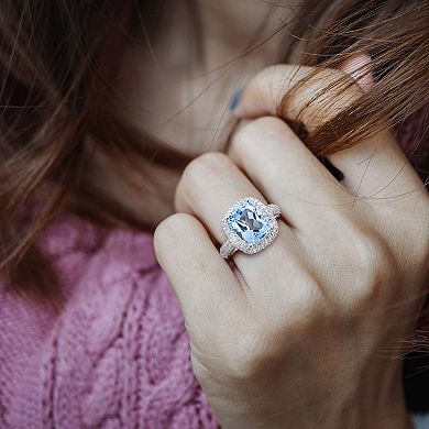 Stella Grace Sterling Silver Sky Blue Topaz & Lab-Created White Sapphire Double Halo Ring