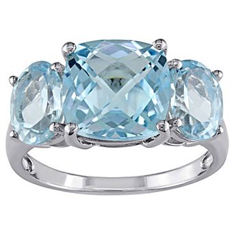 Stella Grace Sterling Silver Cushion-Cut Sky Blue Topaz 3-Stone Ring